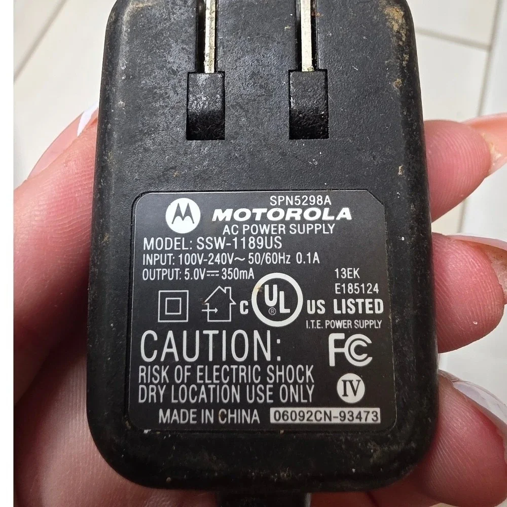 Motorola AC Power Supply Adapter SPN5298A SSW-1189US 5.0V 350mA Black Charger F3